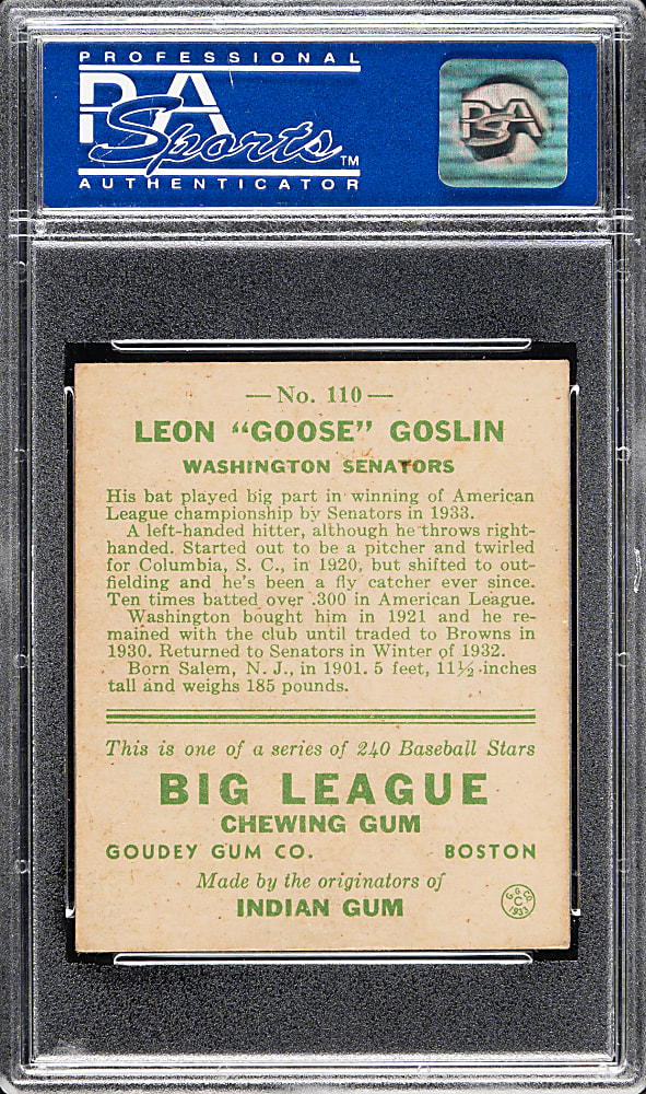 1933 R319 Goudey #110 Goose Goslin PSA EX-MT 6