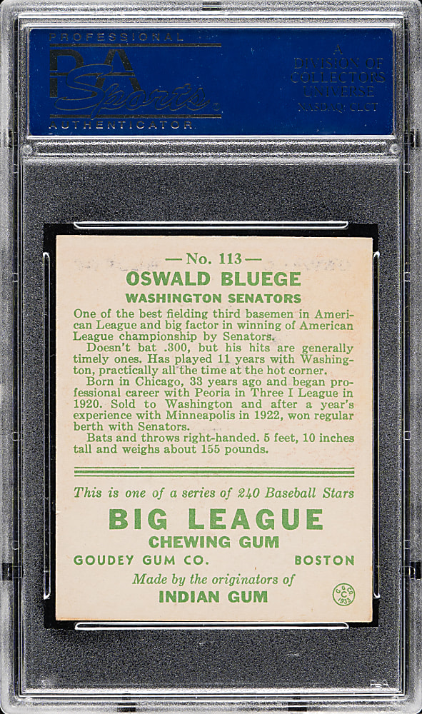1933 R319 Goudey #113 Oswald Bluege PSA NM 7