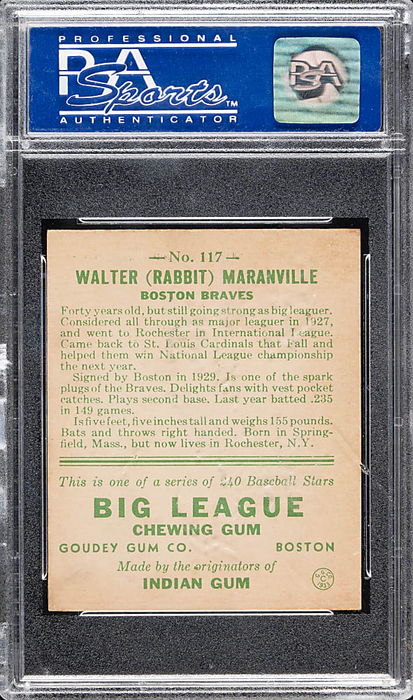 1933 R319 Goudey #117 Rabbit Maranville PSA NM 7
