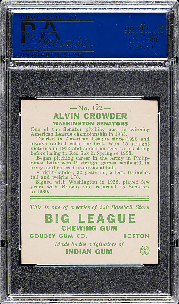 1933 R319 Goudey #122 Alvin Crowder PSA NM 7
