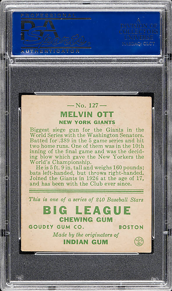 1933 R319 Goudey #127 Mel Ott PSA EX 5