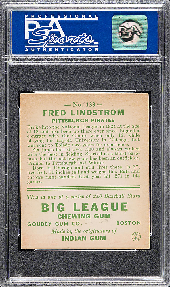 1933 R319 Goudey #133 Fred Lindstrom PSA NM 7