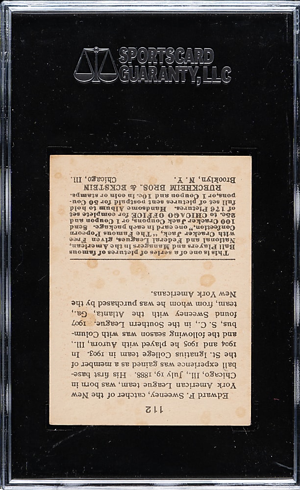 1915 E145 Cracker Jack #112 Edward Sweeney SGC EX 60