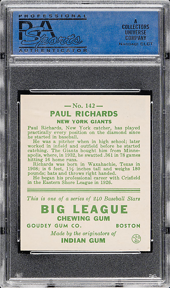 1933 R319 Goudey #142 Paul Richards PSA NM 7