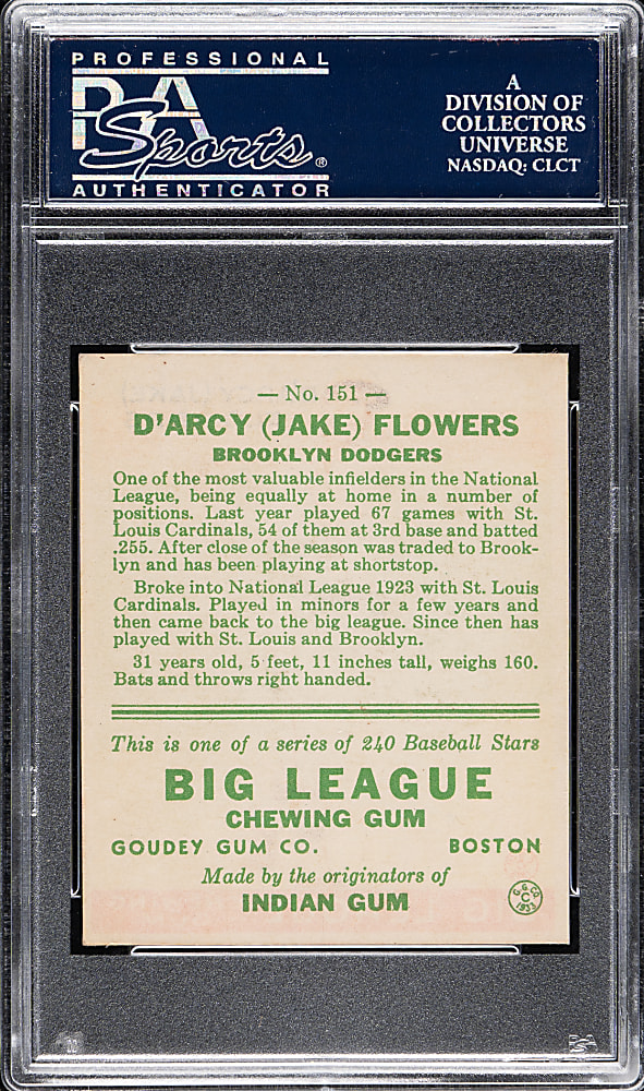 1933 R319 Goudey #151 Jake Flowers PSA NM 7
