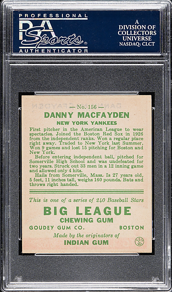 1933 R319 Goudey #156 Danny MacFayden PSA NM 7