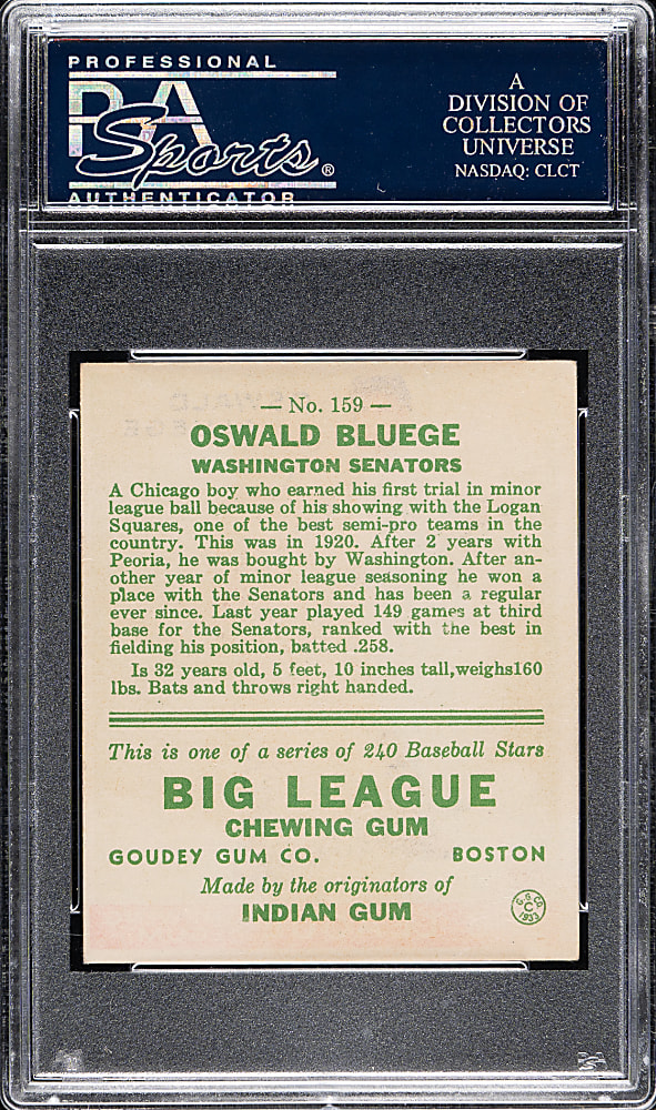 1933 R319 Goudey #159 Oswald Bluege PSA NM 7