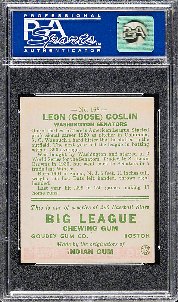 1933 R319 Goudey #168 Goose Goslin PSA EX-MT 6