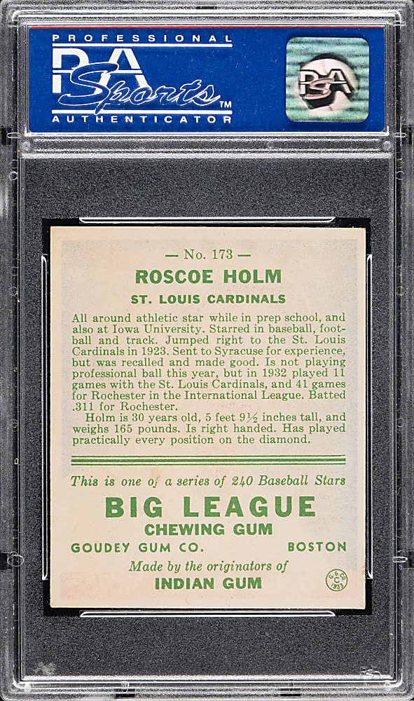1933 R319 Goudey #173 Roscoe Holm PSA NM 7