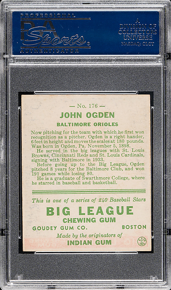 1933 R319 Goudey #176 John Ogden PSA NM 7