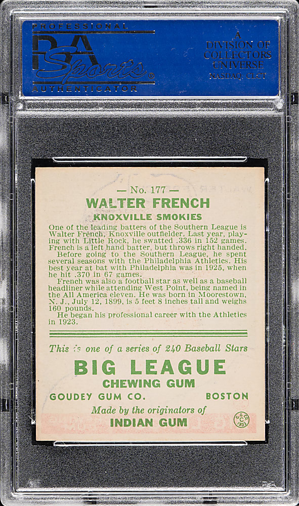 1933 R319 Goudey #177 Walter French PSA NM 7