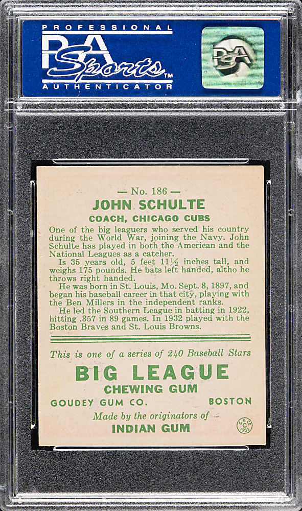 1933 R319 Goudey #186 John Schulte PSA NM 7