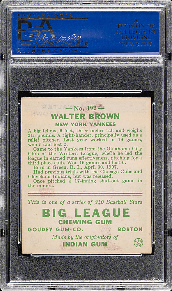 1933 R319 Goudey #192 Walter Brown PSA NM 7