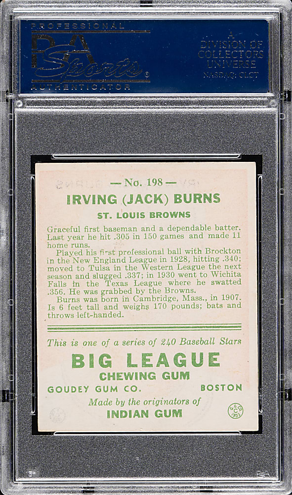 1933 R319 Goudey #198 Jack Burns PSA NM 7