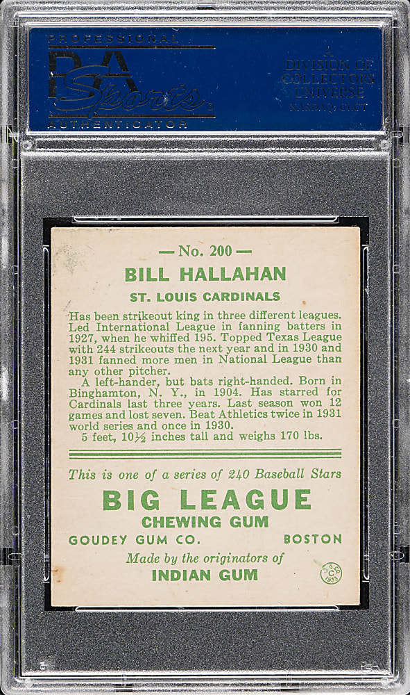 1933 R319 Goudey #200 Bill Hallahan PSA NM 7