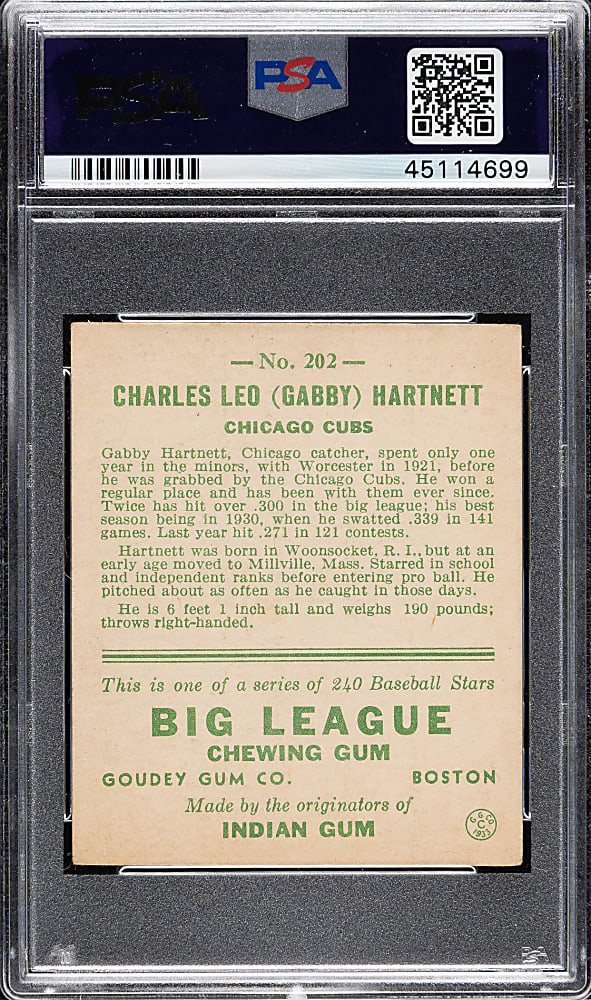 1933 R319 Goudey #202 Gabby Hartnett PSA EX-MT 6