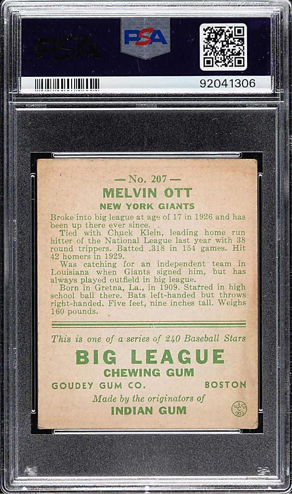 1933 R319 Goudey #207 Mel Ott PSA VG-EX 4