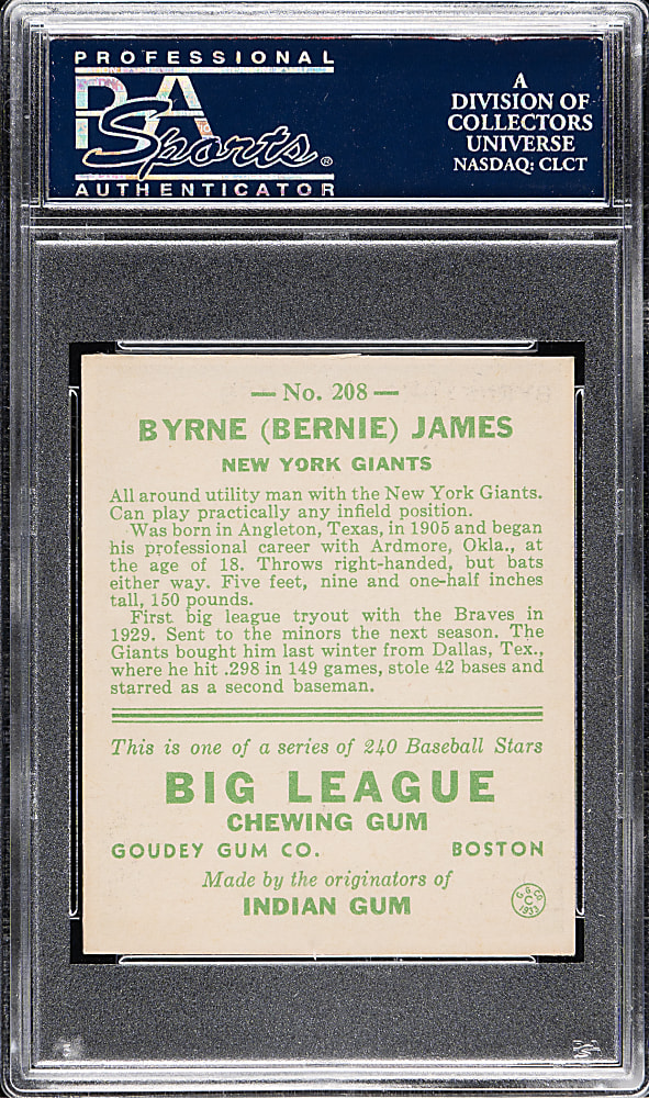 1933 R319 Goudey #208 Bernie James PSA NM 7