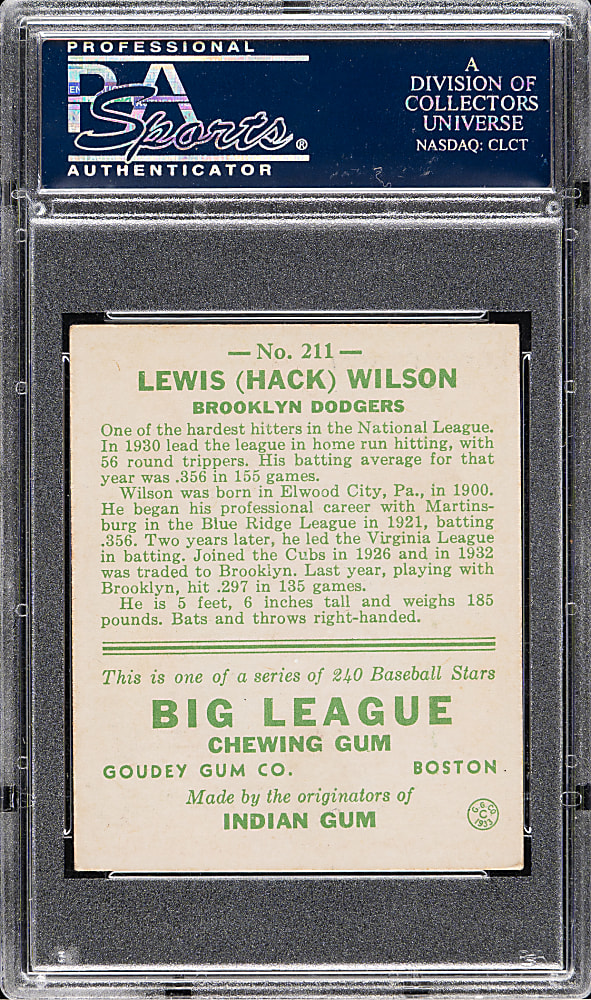 1933 R319 Goudey #211 Hack Wilson PSA VG-EX 4