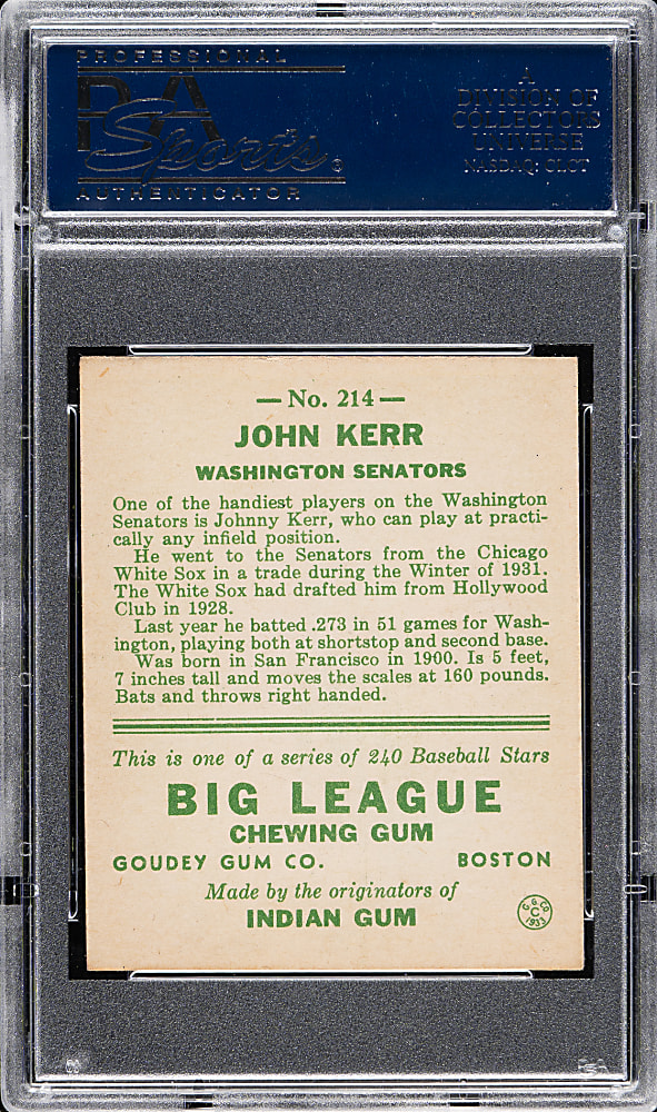1933 R319 Goudey #214 John Kerr PSA NM 7
