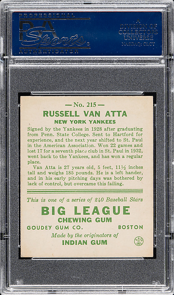 1933 R319 Goudey #215 Russell Van Atta PSA NM 7