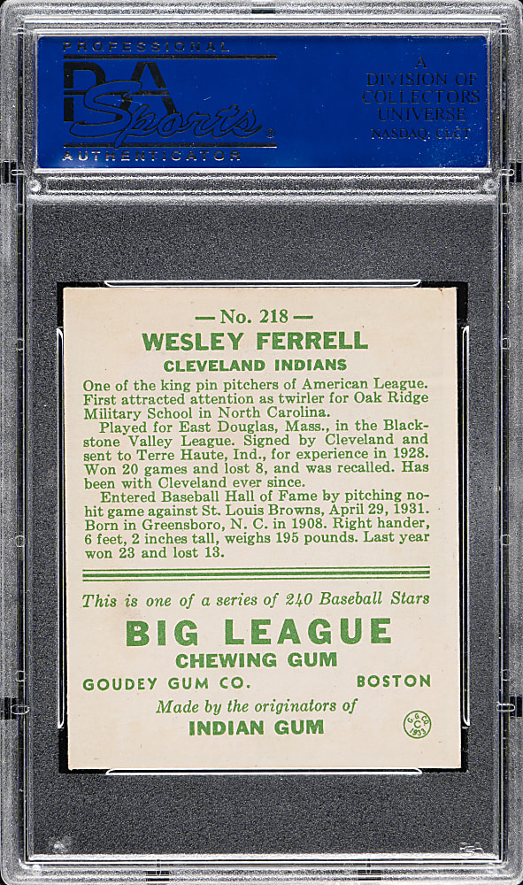 1933 R319 Goudey #218 Wesley Ferrell PSA NM 7