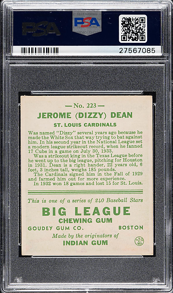 1933 R319 Goudey #223 Dizzy Dean PSA VG-EX+ 4.5
