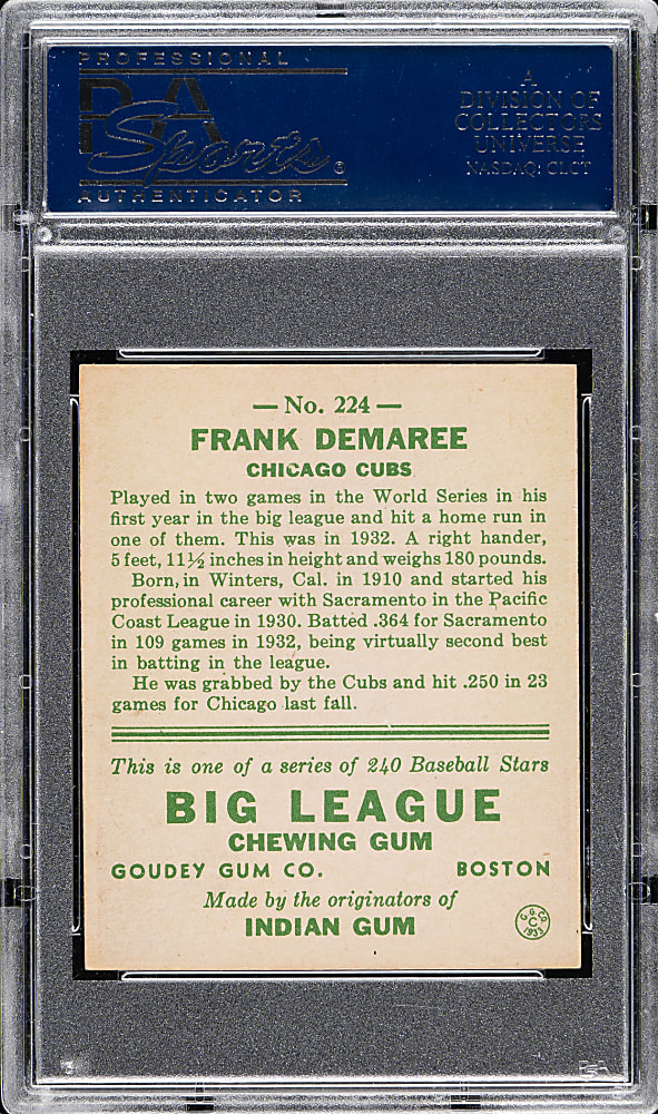 1933 R319 Goudey #224 Frank Demaree PSA NM 7