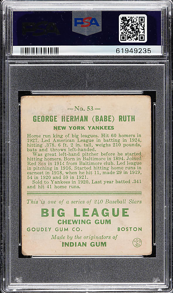 1933 R319 Goudey #53 Babe Ruth PSA POOR 1