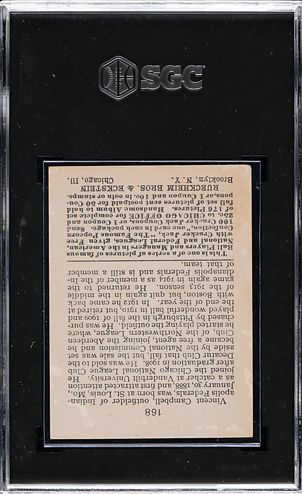 1915 E145 Cracker Jack #168 Vincent Campbell SGC VG+ 3.5