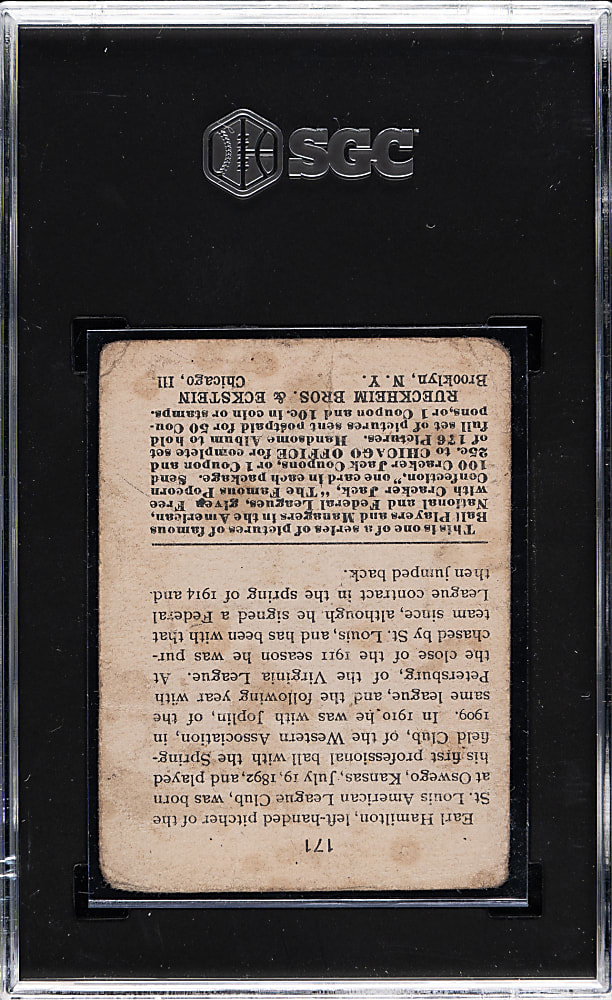 1915 E145 Cracker Jack #171 Earl Hamilton SGC POOR 1