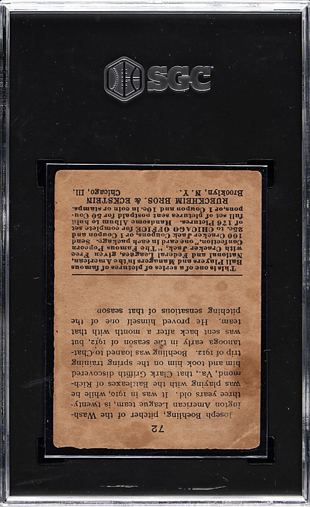 1915 E145 Cracker Jack #72 Joseph Boehling SGC FAIR 1.5