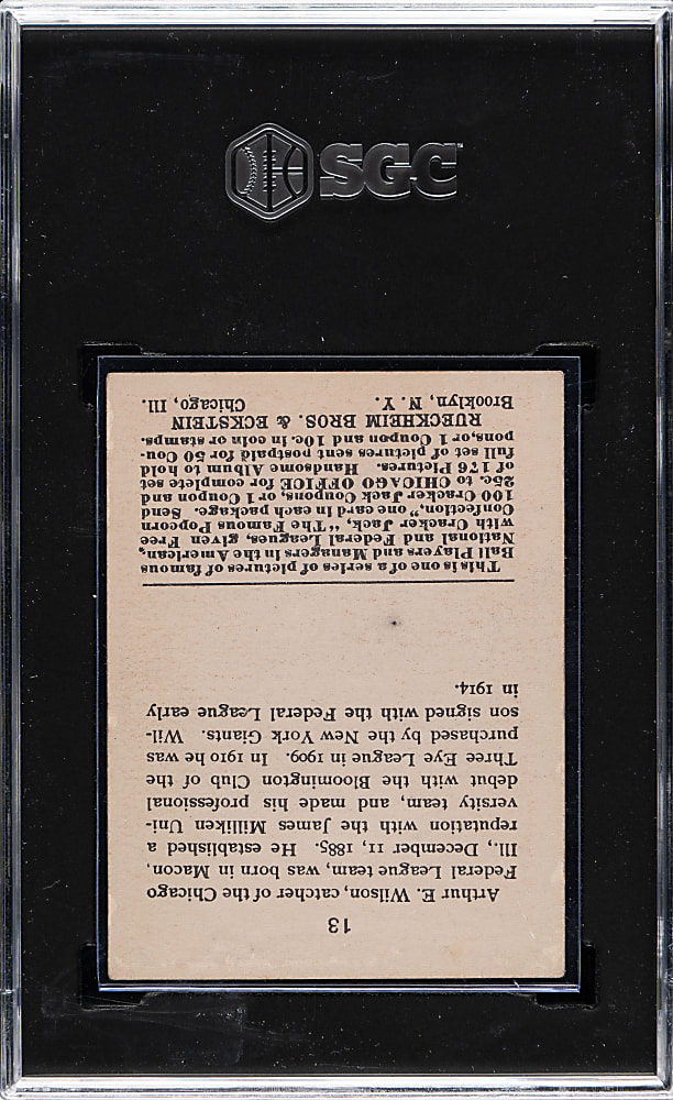 1915 E145 Cracker Jack #13 Art Wilson SGC VG/EX+ 4.5