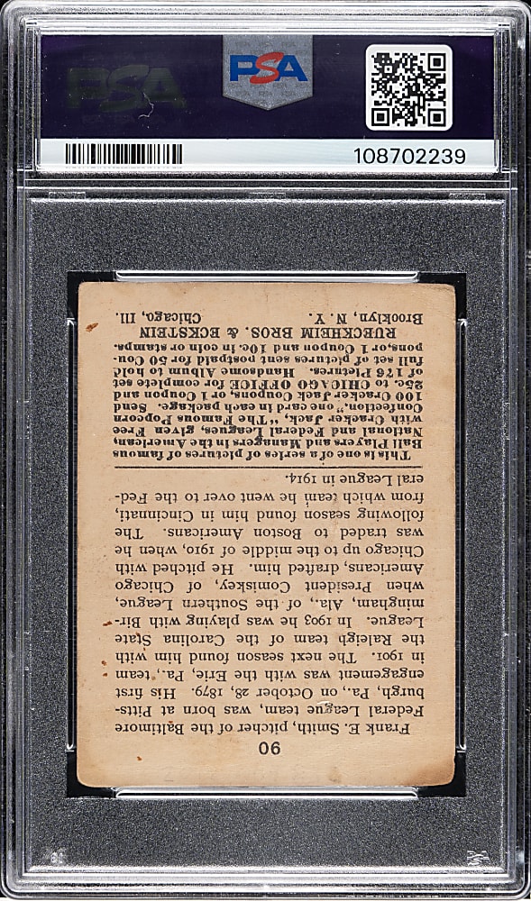 1915 E145 Cracker Jack #90 Frank Smith PSA POOR 1