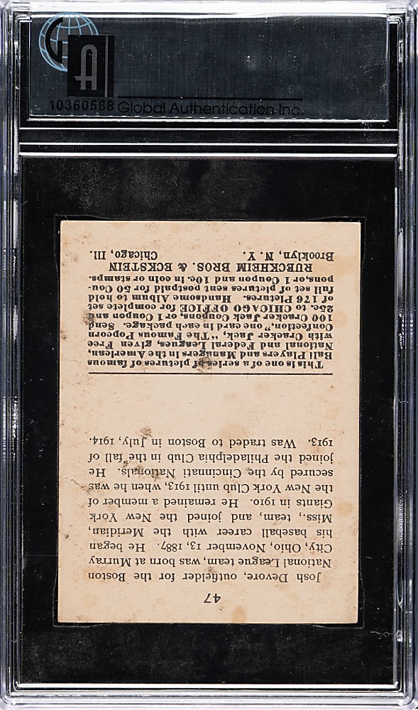 1915 E145 Cracker Jack #47 Josh Devore GAI VG-EX 4