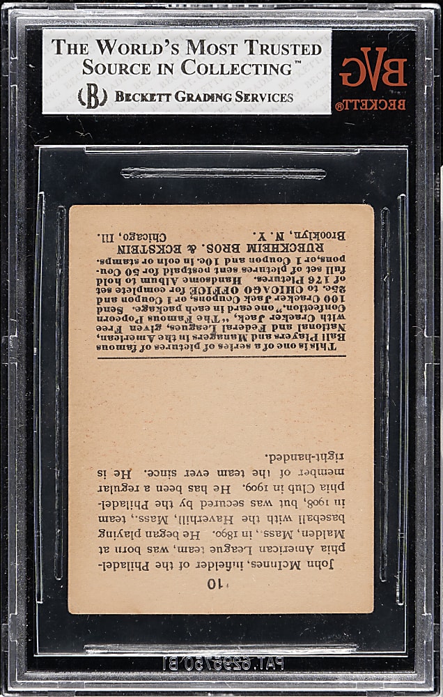1915 E145 Cracker Jack #10 John McInnis BVG VG+ 3.5