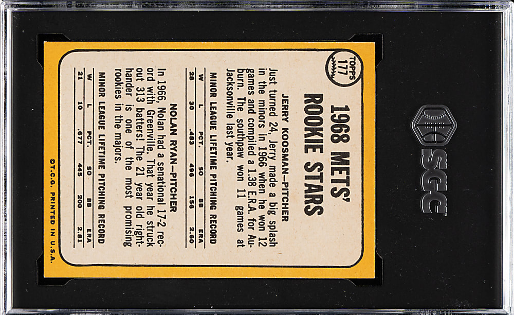 1968 Topps #177 Nolan Ryan Rookie SGC EX+ 5.5