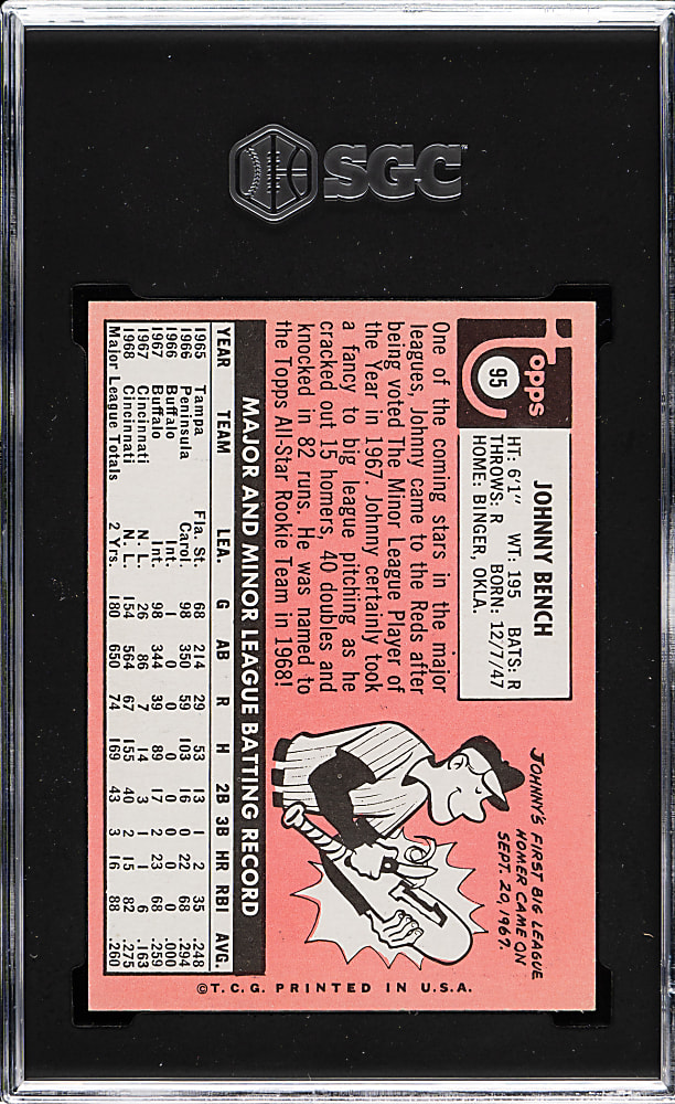 1969 Topps #95 Johnny Bench SGC MINT 9