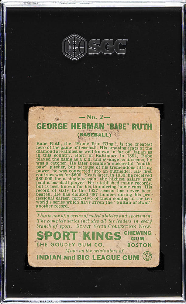 1933 R338 Sport Kings #2 Babe Ruth SGC POOR 1