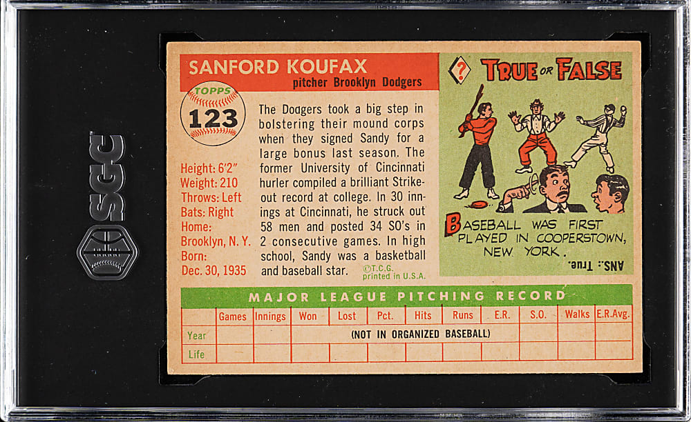 1955 Topps #123 Sandy Koufax Rookie SGC EX 5