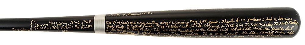 Denny McLain Signed Bat with Handwritten Story of Giving Up Mantle's 535th Home Run and Career Accolades Inscriptions - JSA