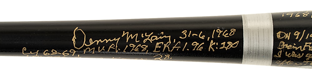 Denny McLain Signed Bat with Handwritten Story of Giving Up Mantle's 535th Home Run and Career Accolades Inscriptions - JSA