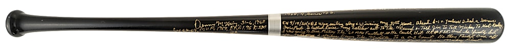 Denny McLain Signed Bat with Handwritten Story of Giving Up Mantle's 535th Home Run and Career Accolades Inscriptions - JSA
