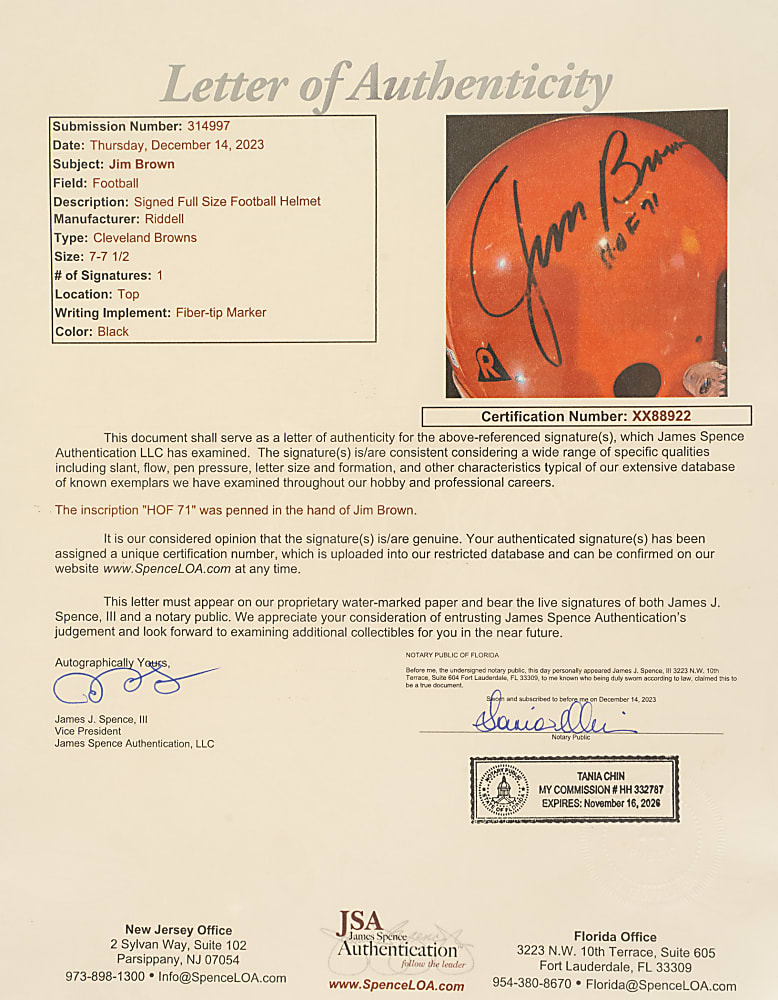 Jim Brown Signed Cleveland Browns Helmet with "HOF 71" Inscription - JSA