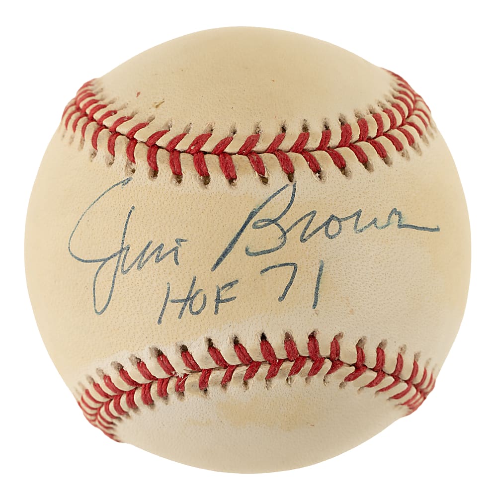 Jim Brown Signed Baseball with "HOF 71" Inscription - JSA