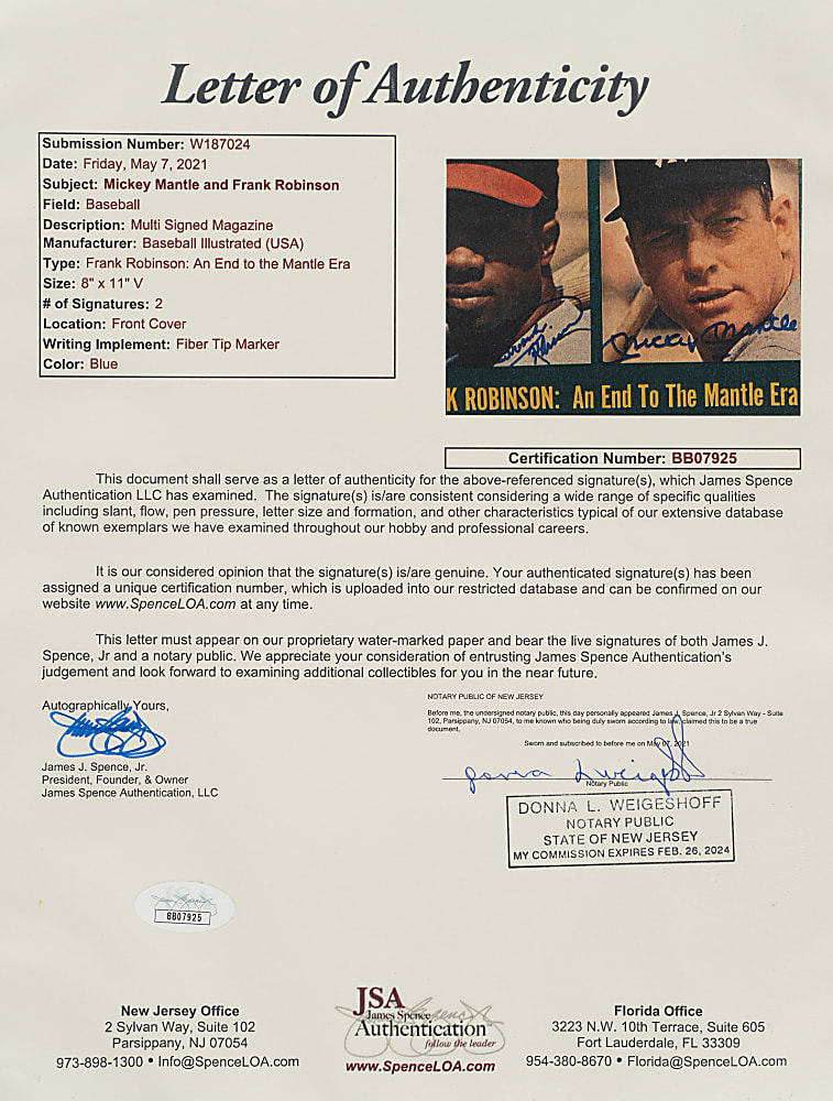 Spring 1967 Baseball Illustrated Signed by Mickey Mantle and Frank Robinson - JSA
