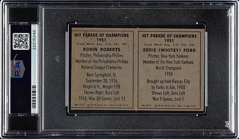 Signed 1951 Berk Ross Panel #4-5/4-8 Whitey Ford and Robin Roberts PSA/DNA GEM MINT 10