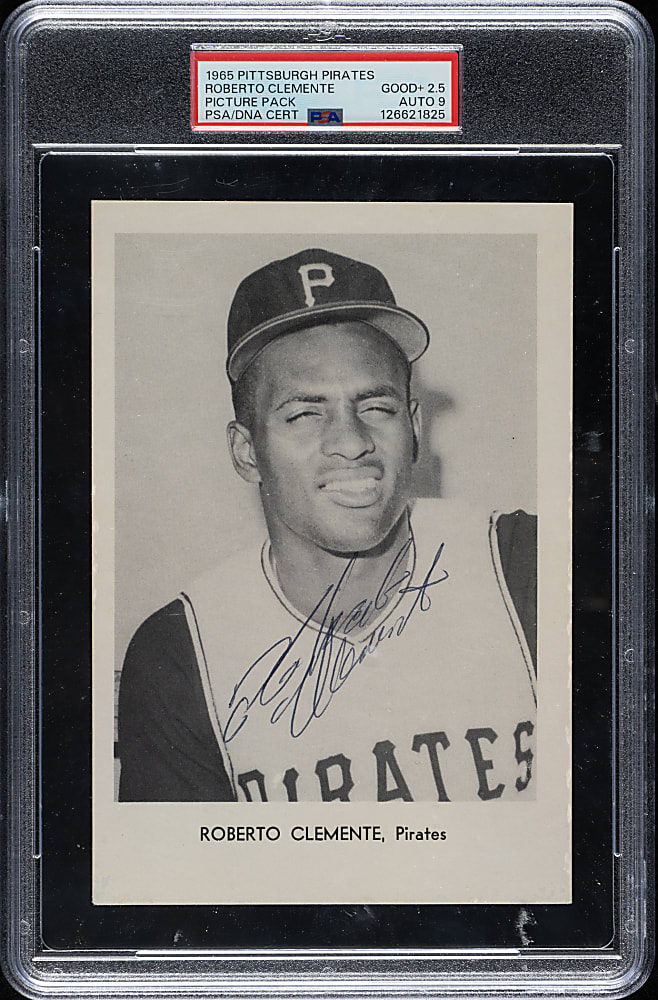 Signed 1965 Pittsburgh Pirates Picture Pack Roberto Clemente PSA GOOD+ 2.5 with MINT 9 Signature - The ONLY Graded Signed Example!