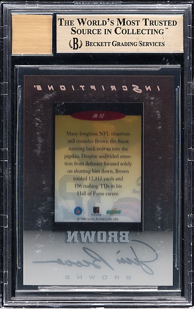 1999 Score Supplemental Inscriptions #JB-32 Jim Brown BGS GEM MINT 9.5 with GEM 10 Signature