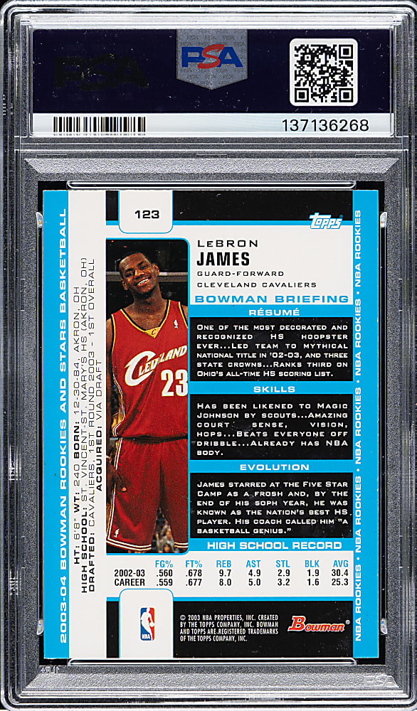 2003-2004 Bowman Rookies and Stars Basketball #123 LeBron James Rookie PSA MINT 9